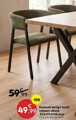 Maxi Bazar Fauteuil design scott velours côtelé offre