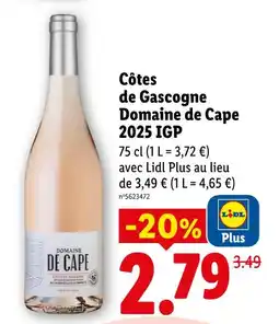 Lidl Domaine de cape côtes de gascogne 2025 igp offre