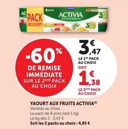 Bi1 Yaourt aux fruits activia offre