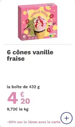 Picard 6 cônes vanille fraise offre