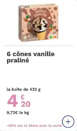 Picard 6 cônes vanille praliné offre