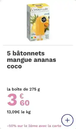 Picard 5 bâtonnets mangue ananas coco offre