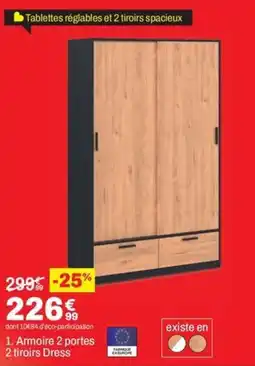 BUT Armoire 2 portes 2 tiroirs Dress offre