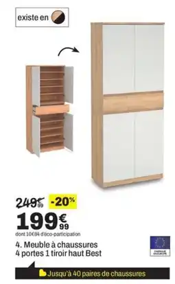 BUT Meuble à chaussures 4 portes 1 tiroir haut Best offre