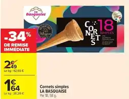 Carrefour Market Cornets simples la basquaise offre