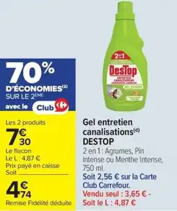 Carrefour Market Gel entretien canalisations DESTOP offre