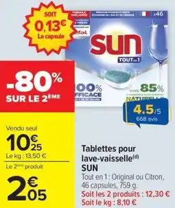 Carrefour Market Tablettes pour lave-vaisselle sun offre