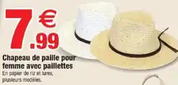 Bazarland Chapeau de paille pour femme avec paillettes offre