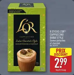ALDI L'OR 8 sticks cappuccino dubai style saveur pistaches et chocolat offre