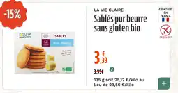 La Vie Claire Sablés pur beurre sans gluten bio offre