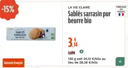 La Vie Claire Sablés sarrasin pur beurre bio offre