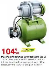 Rural Master Pompe d'arrosage surpresseur 600 w offre