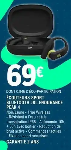E.Leclerc Jbl - ecouteurs sport bluetooth endurance peak 4 offre