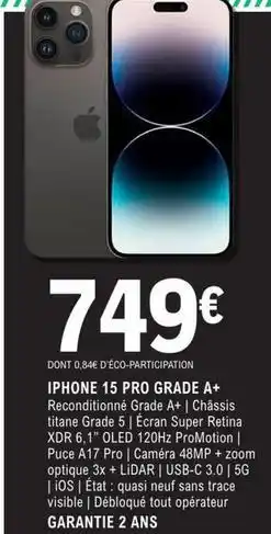 E.Leclerc Iphone 15 pro grade a+ offre