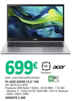 E.Leclerc Acer - pc aspire 15,6 fhd offre