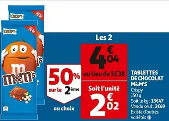 Auchan M&m's tablettes de chocolat offre