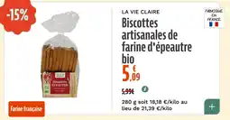 La Vie Claire Biscottes artisanales de farine d'épeautre bio offre