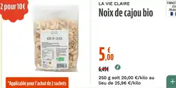 La Vie Claire Noix de cajou bio offre