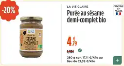 La Vie Claire Purée au sésame demi-complet bio offre