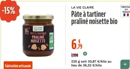 La Vie Claire Pâte à tartiner praliné noisette bio offre