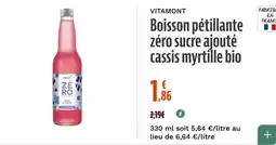 La Vie Claire Boisson pétillante zéro sucre ajouté cassis myrtille bio offre