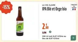 La Vie Claire Ipa blé et orge bio offre