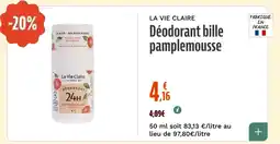 La Vie Claire Déodorant bille pamplemousse offre