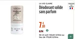 La Vie Claire Déodorant solide sans parfum offre