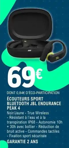 E.Leclerc Espace Culturel ÉCOUTEURS SPORT BLUETOOTH JBL ENDURANCE PEAK 4 offre