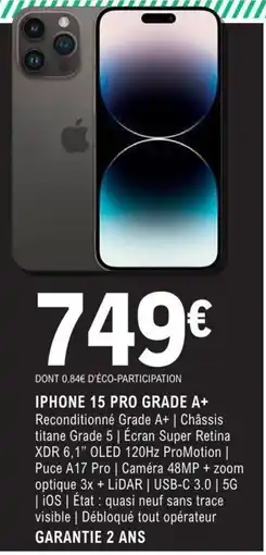 E.Leclerc Espace Culturel IPHONE 15 PRO GRADE A+ offre