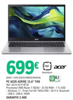 E.Leclerc Espace Culturel PC ACER ASPIRE 15,6" FHD offre