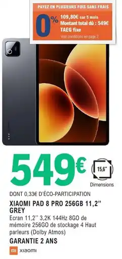 E.Leclerc Espace Culturel XIAOMI PAD 8 PRO 256GB 11,2" GREY offre