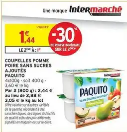 Intermarché Hyper Paquito - coupelles pomme poire sans sucres ajoutés offre