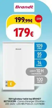 BUT Brandt - réfrigérateur table top bst515e3w offre