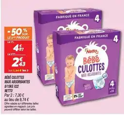 Netto Netto - bébé culottes maxi absorbantes 8/5kg x22 offre
