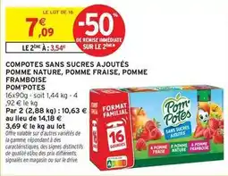 Intermarché Pom'potes - compotes sans sucres ajoutés pomme nature, pomme fraise, pomme framboise offre