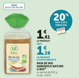 Maximarché Pain de mie sandwich nature u bio offre