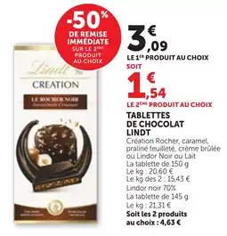 Maximarché Tablettes de chocolat lindt offre