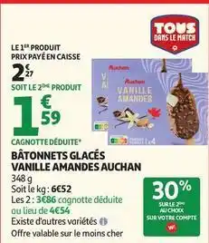 Auchan Supermarché Auchan - bâtonnets glacés vanille amandes offre