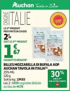 Auchan Supermarché Auchan - billes mozzarella di bufala aop tavola in italia offre