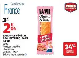 Auchan Supermarché La vie - sandwich végétal baguette bbq lover offre