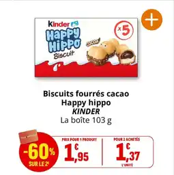 Coccinelle Supermarché Biscuits fourrés cacao happy hippo kinder offre