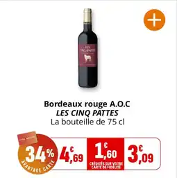 Coccinelle Supermarché Bordeaux rouge a.o.c les cinq pattes offre