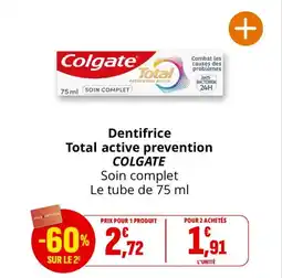 Coccinelle Supermarché Dentifrice total active prevention colgate offre