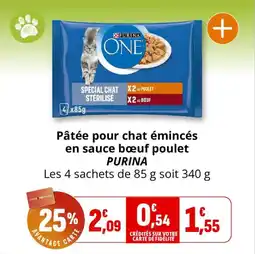 Coccinelle Supermarché Pâtée pour chat émincés en sauce bœuf poulet purina offre