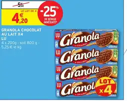 Intermarché Hyper LU Granola chocolat au lait x4 offre