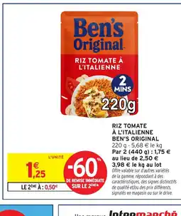 Intermarché Hyper BEN'S ORIGINAL Riz tomate à l'italienne offre