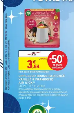 Intermarché Hyper AIR WICK Diffuseur brume parfumée vanille & framboise offre