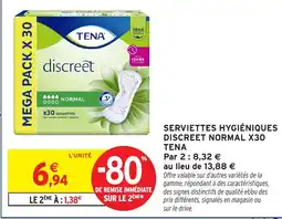 Intermarché Hyper TENA Serviettes hygiéniques discreet normal x30 offre
