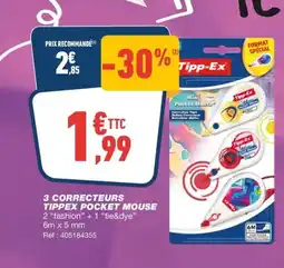 Bureau Vallée 3 correcteurs tippex pocket mouse offre